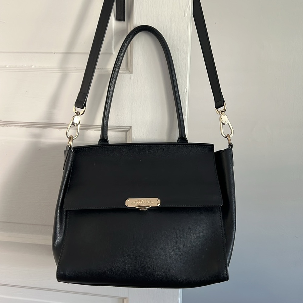 Versace Collection Signature Leather Black Handbag Satchel, with removable strap